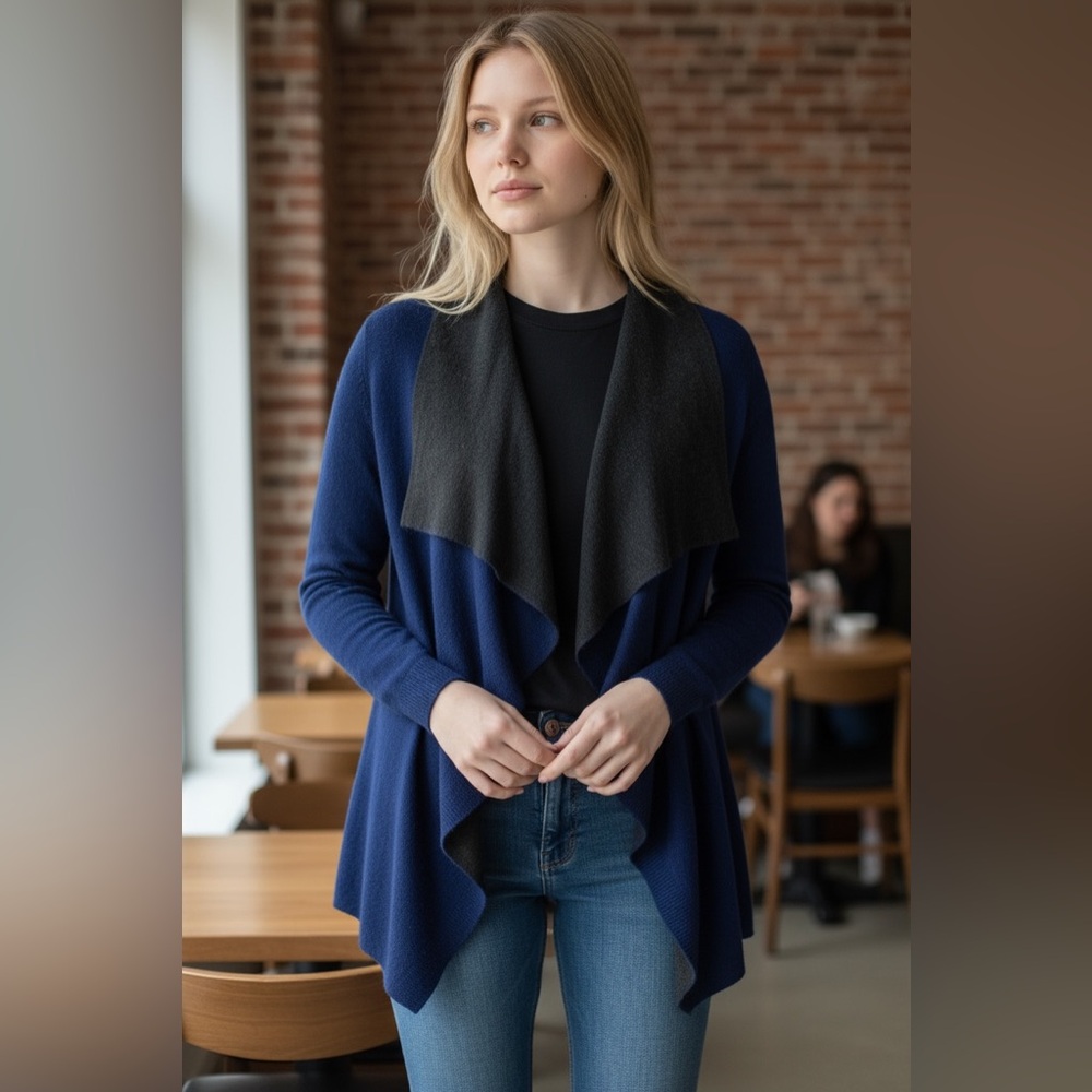 Eileen Fisher Mohair Cashmere Blend Pin Closure Cardigan Waterfall Sweater XS